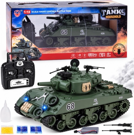 Tanque Sherman M4A3 teledirigido por control remoto 2,4 GHz con disparo, humo y sonido 36 cm