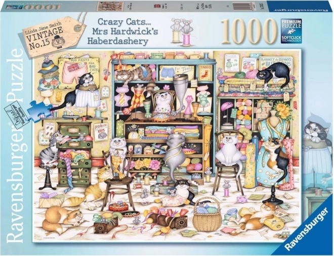 Puzzle RAVENSBURGER Crazy Cats – travesuras de gatos en una mercería, 1000 piezas