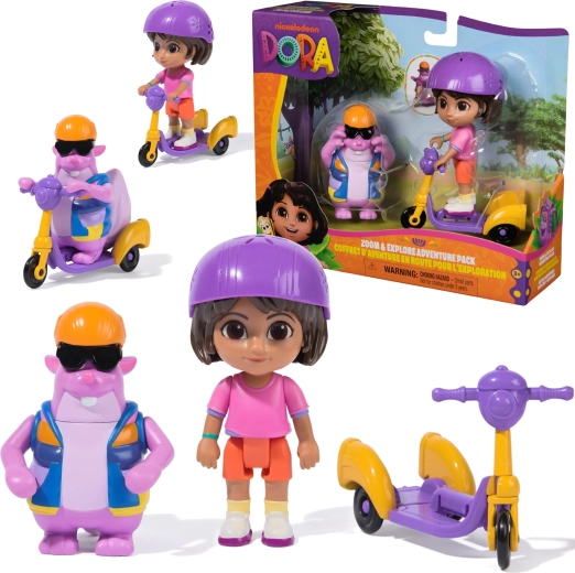 Dora y Tico – set de juego Zoom & Explore con patinete y accesorios