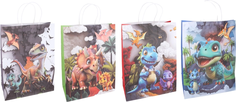 Bolsa de regalo infantil con motivo de dinosaurios 21 × 27 × 11 cm - 1 unidad