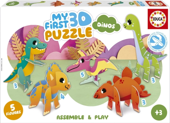 Educa mis primeros puzzles 3D dinosaurios 5 en 1 (3, 3, 3, 4, 5 piezas)