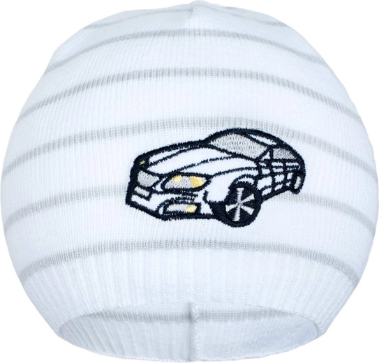 Gorro de punto primaveral New Baby con cochecito blanco/gris claro