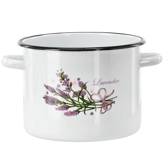 Olla esmaltada 5,5 l 22 cm blanca con motivo de lavanda