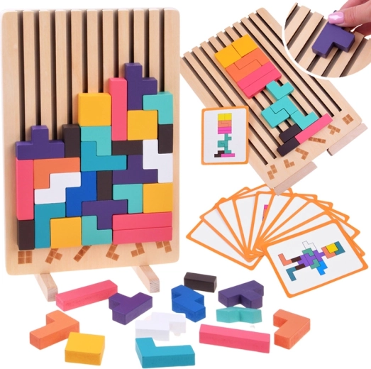 Rompecabezas lógico de madera Tetris con piezas de colores