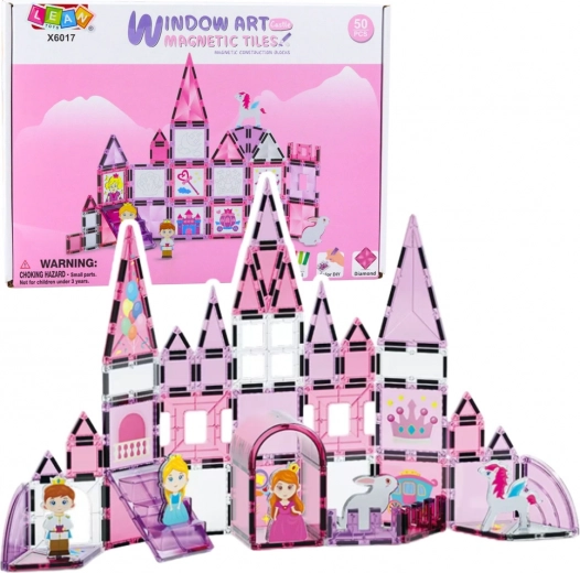 Bloques de construcción magnéticos para niñas con ventanitas, rosa, 50 piezas