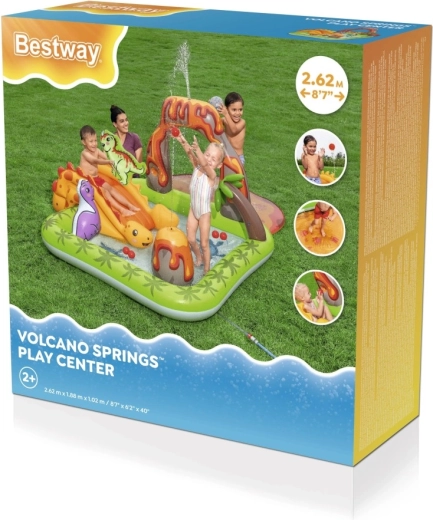 Centro de juegos inflable de dinosaurios con tobogán y rociador de agua