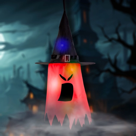 Decoración LED colgante de Halloween con forma de fantasma rosa