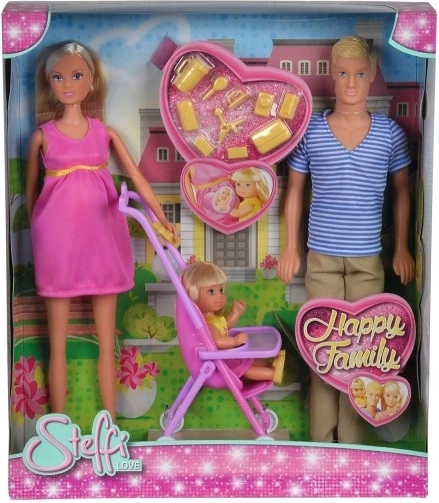 Familia feliz – muñeca embarazada Steffi, Kevin, muñeca Evi, bebé y accesorios