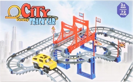 Pista de carreras de plástico modular con puente y cochecito a pilas
