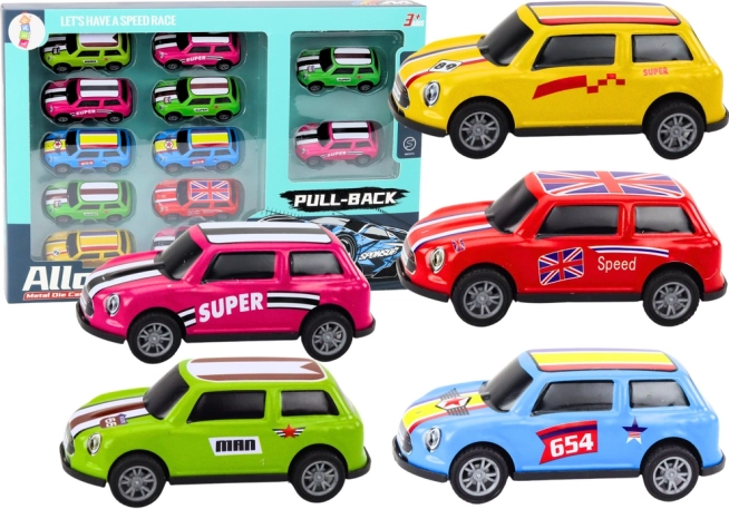 Set de coches metálicos con volante de inercia, colección colorida de 12 piezas