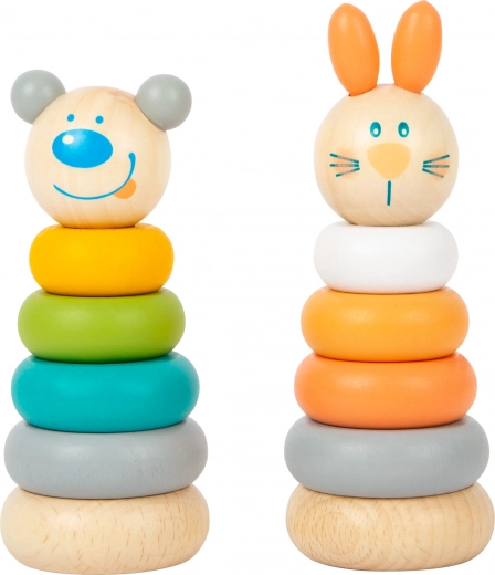 SMALL FOOT torre apilable pastel – set de madera con conejito y oso