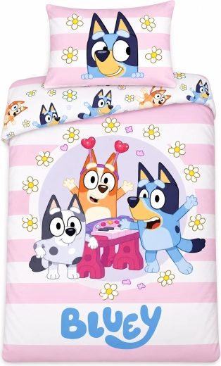 Ropa de cama de algodón para cuna Bluey y sus amigos rosa 100 × 135 cm