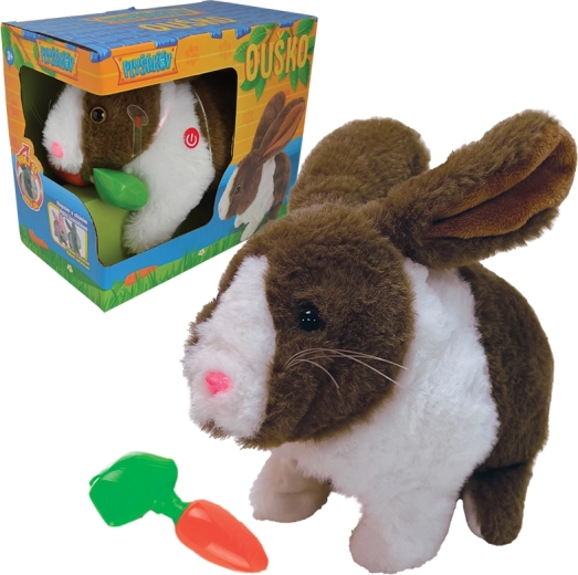 Conejito de peluche interactivo Ouško con zanahoria