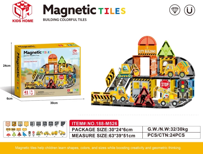 Juego de construcción magnético de obra, 41 piezas