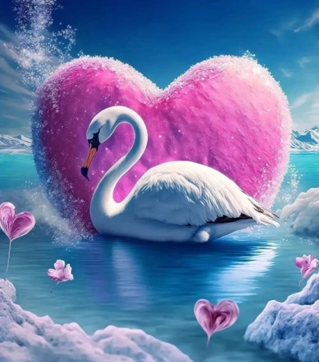 Pintura de diamantes Cisne y corazón 30 × 40 cm