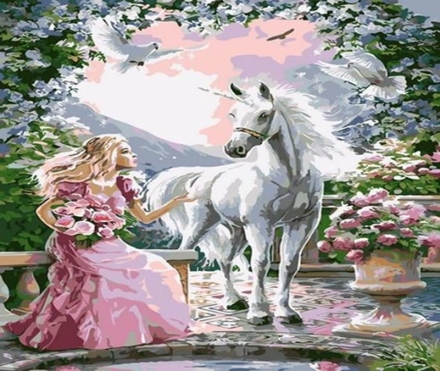 Norimpex Pintura por números Mujer y unicornio 40 × 50 cm