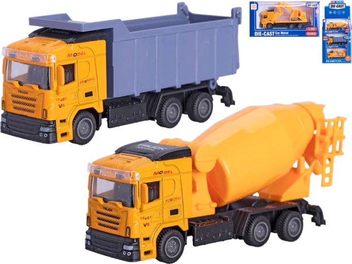 Modelo metálico de vehículo de construcción 1:50 con retroceso, surtido de tipos
