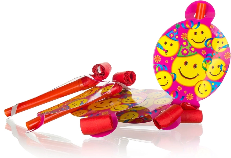 Matasuegras de fiesta con sonrisas y globos, 6 uds.