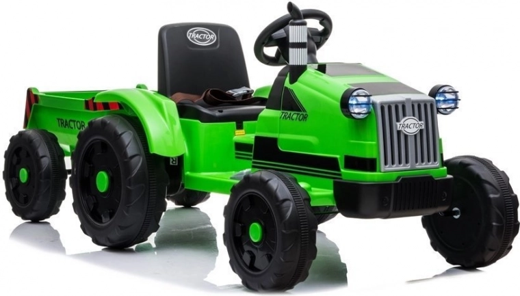 Tractor infantil eléctrico con remolque, verde