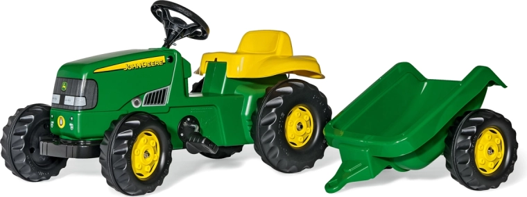 Tractor de pedales Rolly Kid John Deere con remolque verde