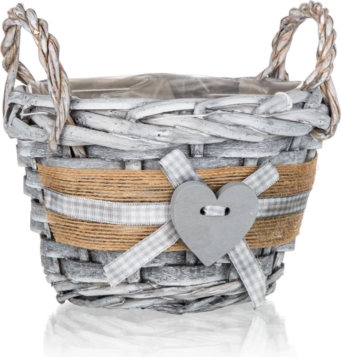 Cesta redonda de mimbre con asas GRIS 14 × 10 cm, gris