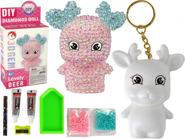 Set creativo DIY llavero 3D de reno diamante rosa con cristales