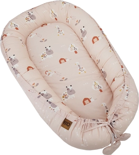 Nido reversible de algodón Eko para bebé my farm stars powder pink 90 × 60 cm