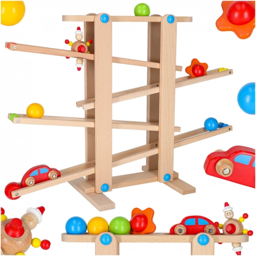Set de pista de canicas de madera Montessori XXL