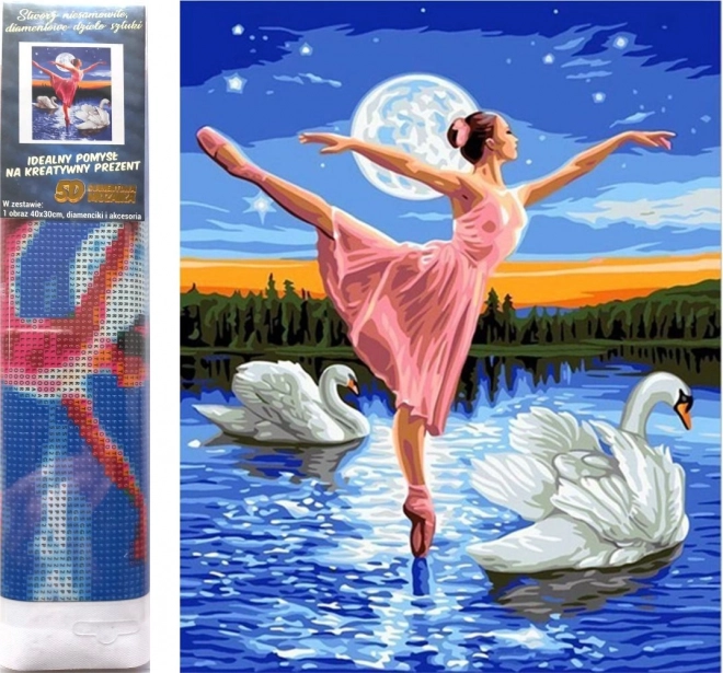 Pintura con diamantes Bailarina entre cisnes 30x40 cm