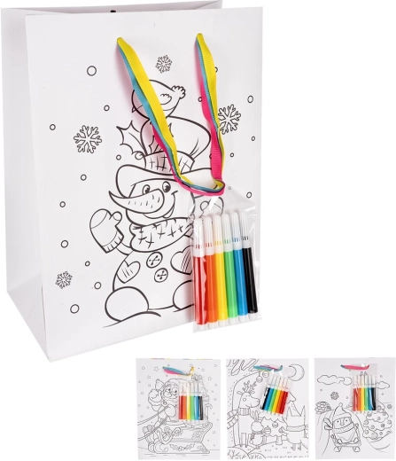 Bolsa de papel de regalo para colorear con rotuladores 18 × 10 × 23 cm (mezcla de motivos)