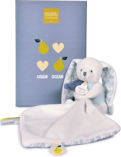 Doudou set de regalo: conejito de peluche con mantita 10 cm azul