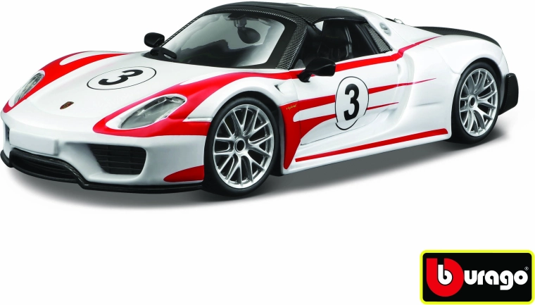 Bburago Porsche 918 Weissach Race modelo blanco a escala 1:24