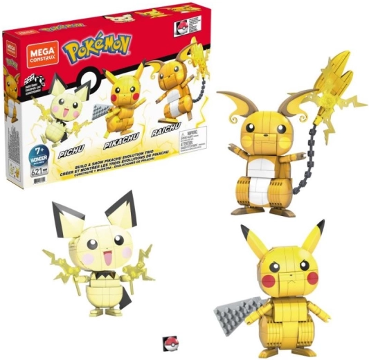 Mega Construx set de construcción POKÉMON: Pikachu y su trío evolutivo