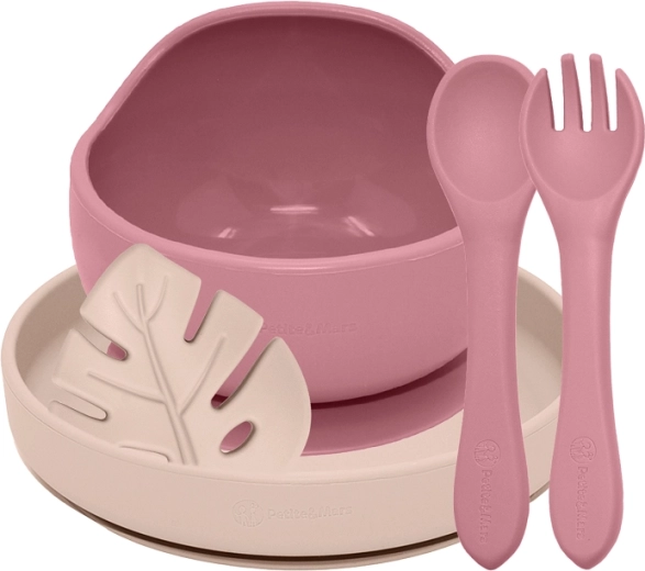 Petite&Mars set de alimentación de silicona take&match dusty rose – desert sand 6m+ (4 uds.)