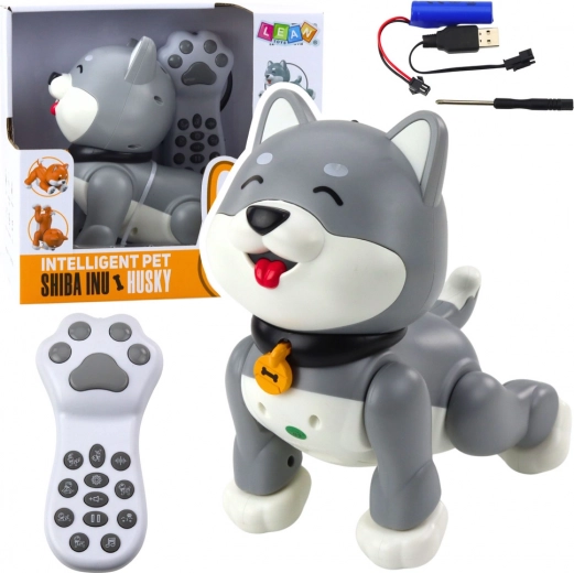 Perro robótico interactivo Husky con control remoto y comandos de voz – gris