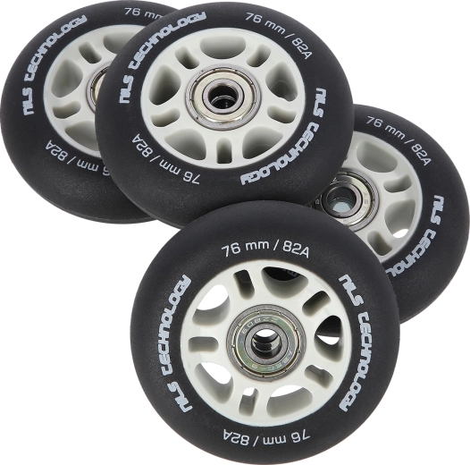 Ruedas mate para patines en línea NILS Extreme 76 mm 82A con rodamientos ABEC 9, negras, set de 4 uds