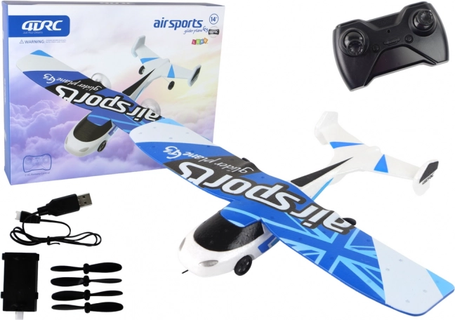 Avión RC con luces LED, azul y blanco
