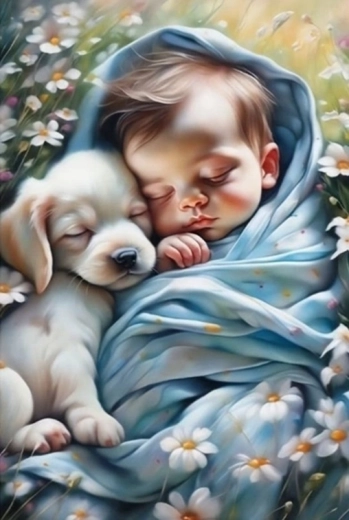 Norimpex pintura por números Niño durmiendo con perro 40 × 50 cm