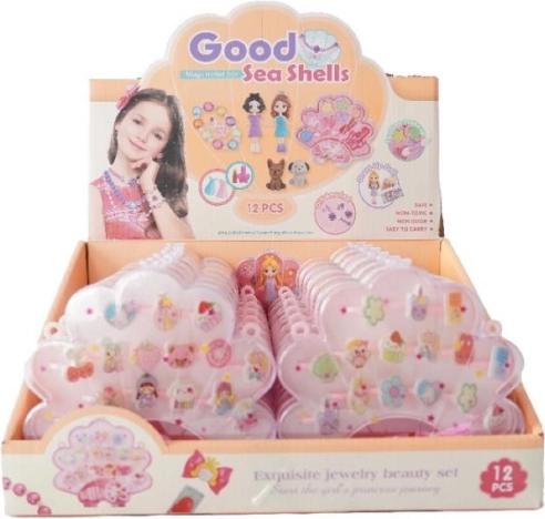 Juego de anillos Plejo en caja con forma de concha, 12 uds