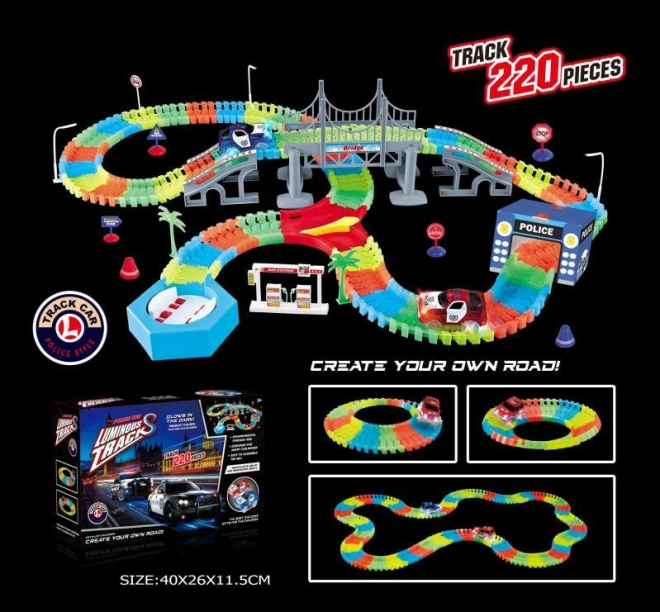 Pista de carreras flexible luminosa de 220 piezas con coche LED
