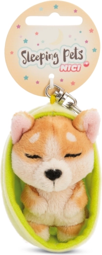 Llavero NICI perrito dormido Welsh Corgi 12 cm con estuche verde