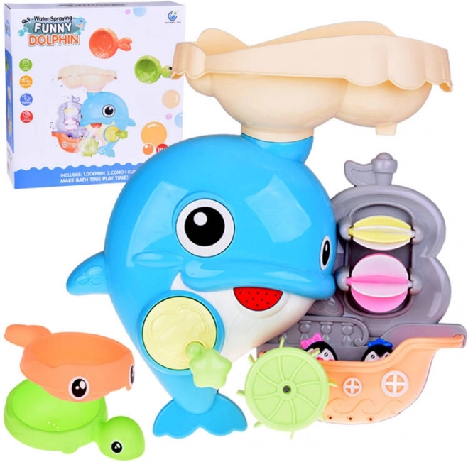 Delfín feliz – juguete de baño con barquita y pingüinos
