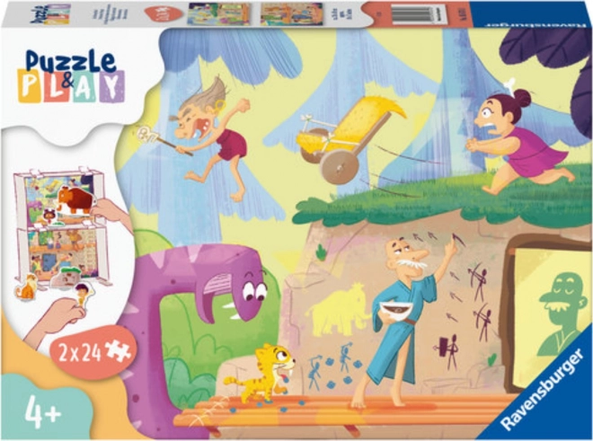 Puzle y juego: Hombre de las cavernas 2x24 piezas
