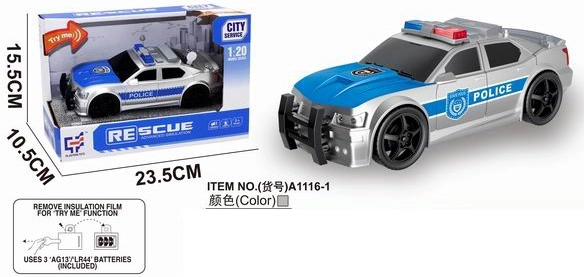 Coche de policía azul a escala 1:20 con luces y sonido