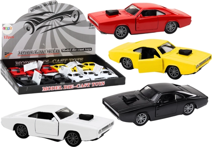 Cochecito metálico 1:32 con luces y sonidos, tracción por inercia – blanco, rojo, negro o amarillo