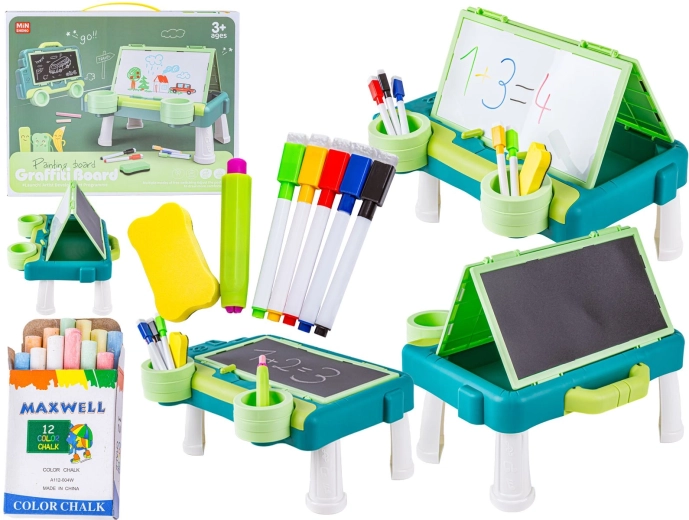 Tablero multifuncional de doble cara 2 en 1 para dibujar y escribir con mesita (verde)