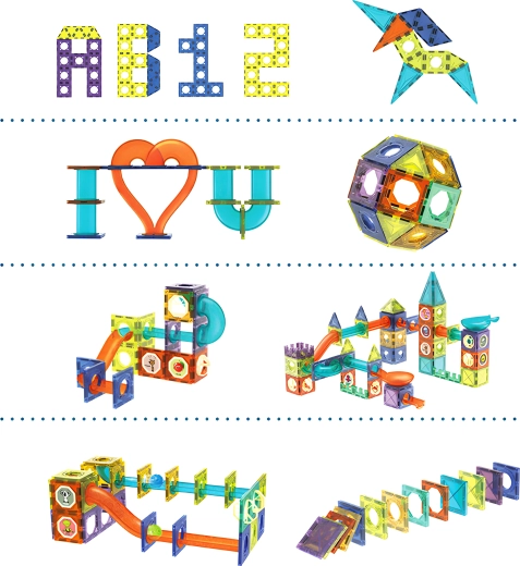 Construcciones creativas 2D y 3D y pistas de canicas