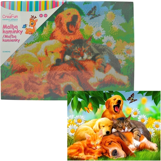 Pintura de diamantes – siesta de perros y gatos 30 × 40 cm