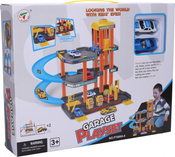 Garaje de plástico con elevador y 2 coches