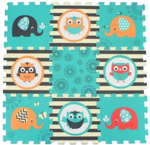 Puzzle de espuma con motivo de elefantes y búhos, 9 piezas